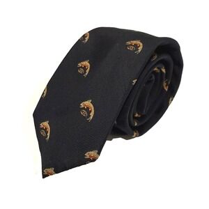 Vtg Neiman Marcus Salmon Trout Native Print Silk Necktie Tie Mens 57" Woven